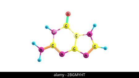 Guanine is one of the four main nucleobases found in the nucleic acids DNA and RNA. 3d illustration Stock Photo