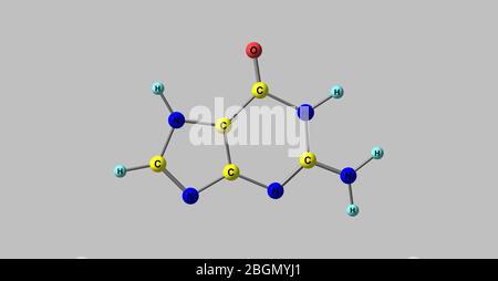 Guanine is one of the four main nucleobases found in the nucleic acids DNA and RNA. 3d illustration Stock Photo