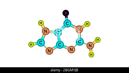 Guanine is one of the four main nucleobases found in the nucleic acids DNA and RNA. 3d illustration Stock Photo