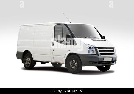 White van side view isolated on white Stock Photo