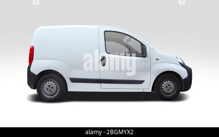 White van side view isolated on white Stock Photo