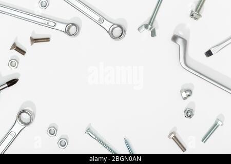 Tools on white background. Copy space. Labor day concept Stock Photo