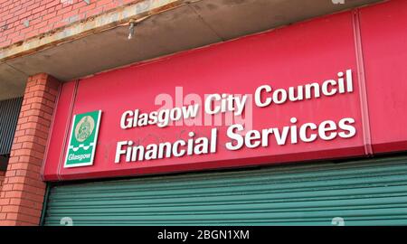 Glasgow City Council Financial Services sign at Anniesland Library for ...