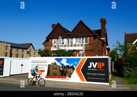 JVIP property developer signs outside project to convert the former Lloyds Bank building into flats, London Road, Southborough, Kent, England Stock Photo