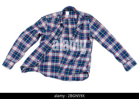 Red men's cotton plaid shirt isolated on white background Stock Photo