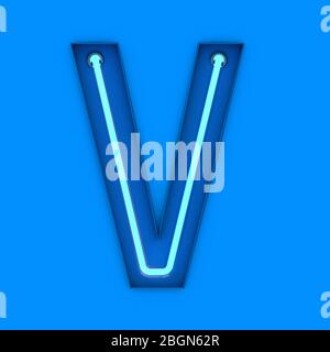 Neon style light letter V. Glowing neon Capital letter. 3D rendering Stock Photo