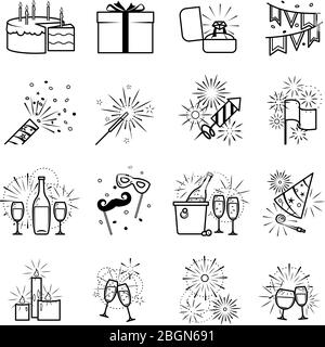 Celebration icons and party icons. Vector black party icons on white background Stock Vector