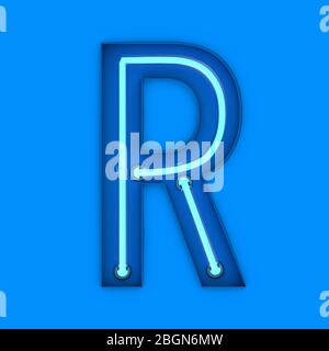 Neon style light letter R. Glowing neon Capital letter. 3D rendering Stock Photo