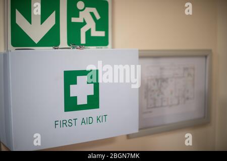 Port Elizabeth, South Africa April 2020 First aid kit box at local business Stock Photo