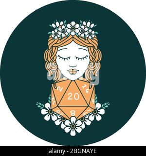 icon of human druid with natural twenty dice roll Stock Vector