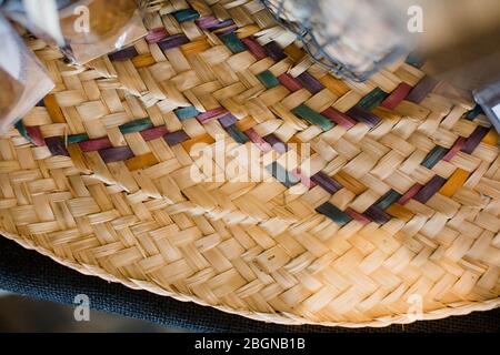 Wicker Woven Texture Background weaving from straw Stock Photo
