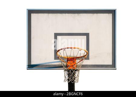 Street basketball hoop, net and board isolated on white background. Urban youth game Stock Photo