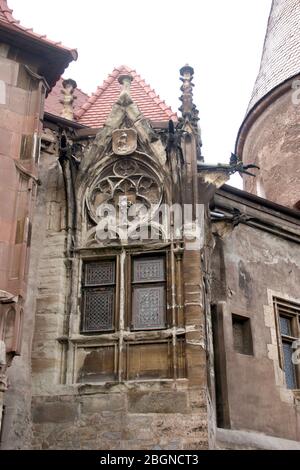 Windows of the medieval Corvin Castle in Hunedoara, Romania Stock Photo