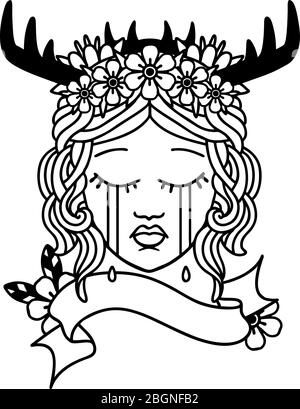 Black and White Tattoo linework Style human druid Stock Vector