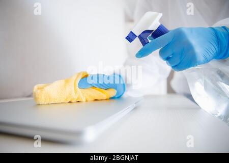Computer Hygiene Germs Cleaning service disinfects office, antiseptic processing of computer ...