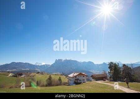 Church in Renon Ritten Bolzano Alps Italy, sunny day Stock Photo