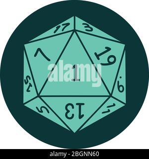 icon of natural 1 D20 dice roll Stock Vector