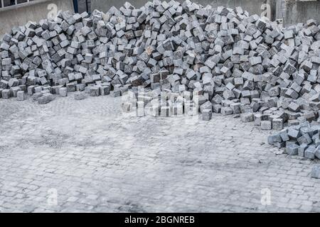 Breakstone Street Road gravel. Gravel texture. Crushed Gravel background. Piles of limestone rocks. Break stones on construction site. Stock Photo