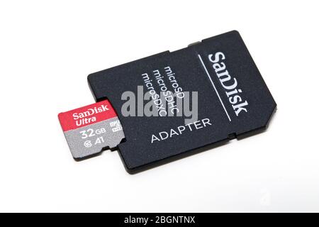 SanDisk Micro SD card and adapter Stock Photo