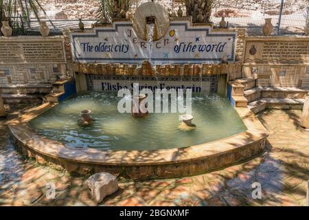 Palestine, Occupied Palestinian Territory, Jericho, A fountain in Jericho fed by the nearby Elisha's Spring. Occupied Territory of the West Bank. Stock Photo