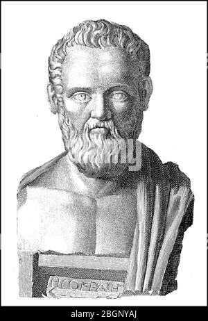 Isocrates, 436 BC - 338 BC, was an ancient Greek rhetorician  /  Isokrates, 436 v. Chr.- 338 v. Chr., war ein antiker griechischer Rhetoriker, Historisch, historical, digital improved reproduction of an original from the 19th century / digitale Reproduktion einer Originalvorlage aus dem 19. Jahrhundert, Stock Photo