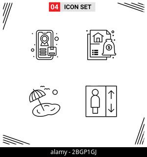 Group of 4 Filledline Flat Colors Signs and Symbols for tracking, elevator, housing, palm, lift Editable Vector Design Elements Stock Vector