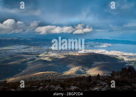 View from Mt Wellington over Hobart Stock Photo