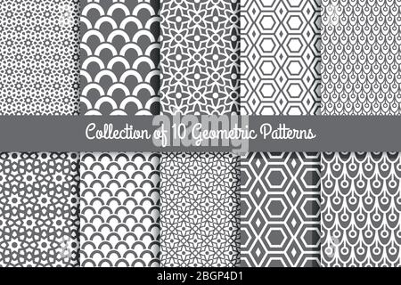 Geometric patterns. Modern stylish geometric texture black and white monochrome set. Vector illustration Stock Vector