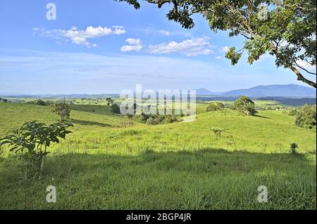 Australian Farmland during summer in Queensland and hills in the background Stock Photo