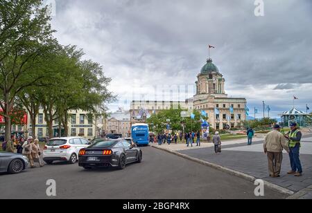 Quebec city, Canada september 23, 2018: tourists on in street Saint Louis, one of the famous tourist attraction UNESCO World Heritage Site city tours Stock Photo