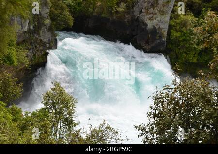Majestic Huka waterfall in the woods near Taupo New Zealand Stock Photo