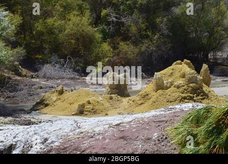 Colorful soil in volcanic landscape at Wai-O-Tapu New Zealand Stock Photo