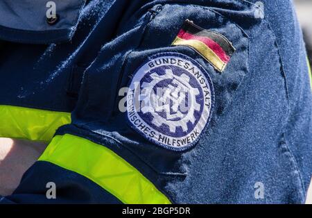 Neubiberg Bei Muenchen, Bavaria, Germany. 22nd Apr, 2020. Symbol of the Bundesanstalt Technisches Hilfswerk of Germany. Stock Photo