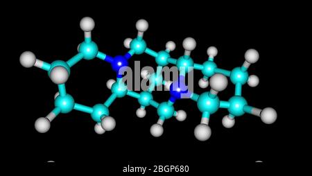 Sparteine is a class 1a antiarrhythmic agent, a sodium channel blocker. It is an alkaloid and can be extracted from scotch broom. 3d illustration Stock Photo