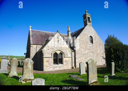 18th century parish church and surrounding graveyard in Roxburgh, Scottish Borders, UK Stock Photo