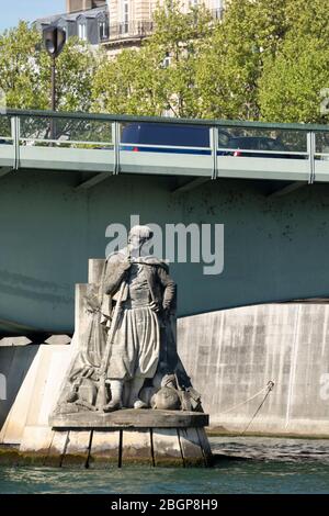 The Zouave Soldier Statue of the Pont de l'Alma (Alma Bridge) in Paris, France. Stock Photo