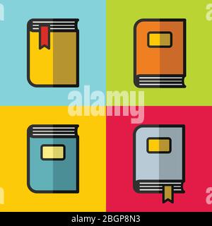 Book flat icons on color background for education vector set Stock Vector