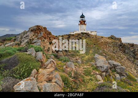 Cape Armenistis Lighthouse, Mykonos Island, Greece, Europe Stock Photo