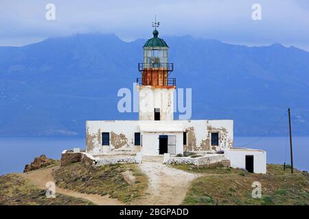Cape Armenistis Lighthouse, Mykonos Island, Greece, Europe Stock Photo