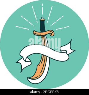 icon of a tattoo style scimitar sword Stock Vector