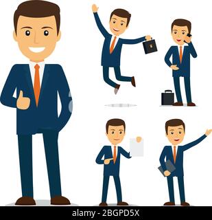Businessman cartoon character in different poses. Vector illustration Stock Vector