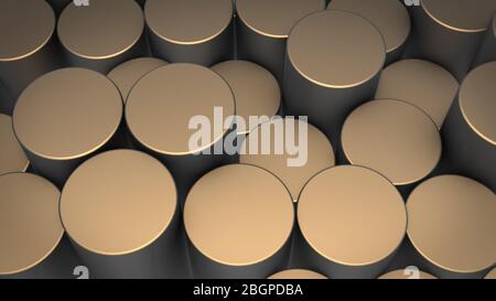 3D rendering of abstract cylindrical geometric surfaces in virtual space. Randomly placed geometric shapes. Bright and beautiful background made of cy Stock Photo