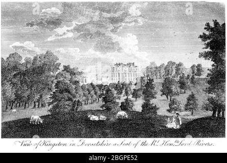 An engraving of a View of Kingston (Kingston Lacy House) Dorsetshire scanned at high resolution from a book printed in 1827.  Believed copyright free. Stock Photo