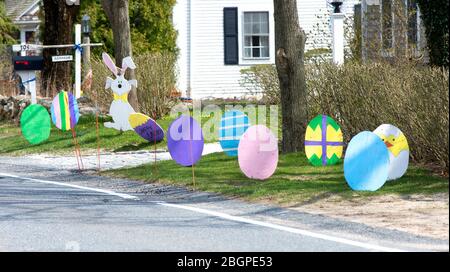A Easter display in front of a Cape Cod home. Stock Photo