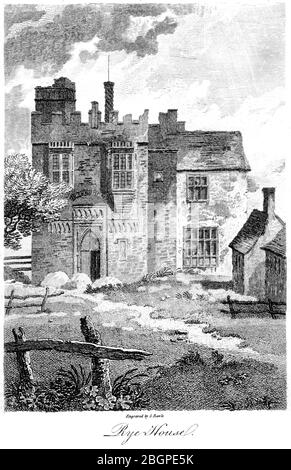 An engraving of Rye House scanned at high resolution from a book printed in 1827. This image is believed to be free of all copyright restrictions. Stock Photo