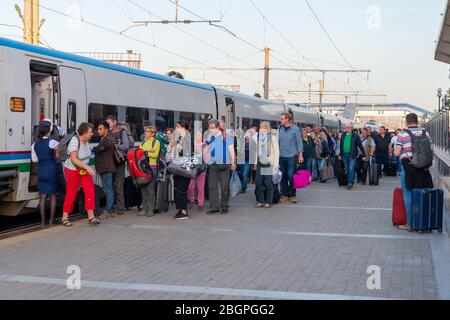 Afrosiab or Afrosiyob high speed train at Samarkand Train Station ...