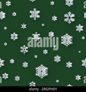 Christmas seamless decoration with paper snowflakes on green background. EPS 10 Stock Vector
