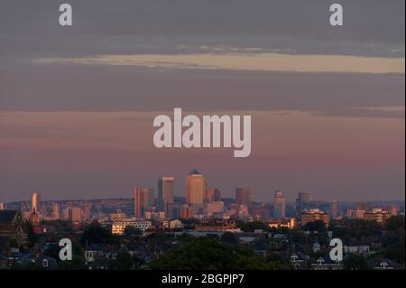 View from Highgate West Hill, of Canary Wharf, Financial district, Highgate West Hill, London, UK.  21 Aug 2015 Stock Photo