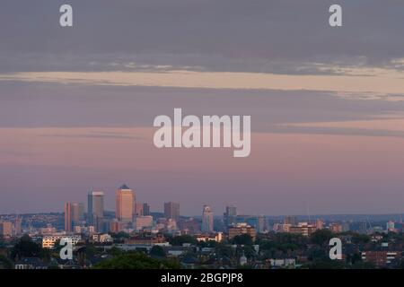View from Highgate West Hill, of Canary Wharf, Financial district, Highgate West Hill, London, UK.  21 Aug 2015 Stock Photo