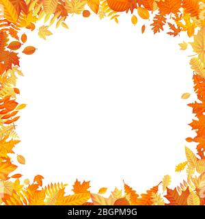 Frame with fall autumn colorful leaves on white background. Eps 10 Stock Vector